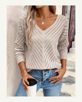 Women's Long Sleeve V-Neck Jumper in Apricot - original-tratada