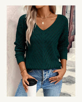 Women's Long Sleeve V-Neck Jumper in Dark Green - original-tratada