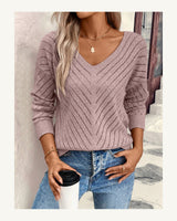 Women's Long Sleeve V-Neck Jumper in Dusty Pink - original-tratada