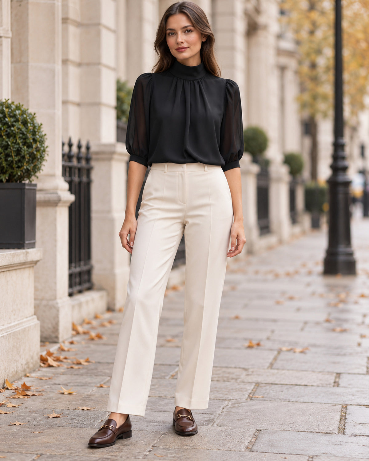 Women's Shirt in Black styled on a London autumn street