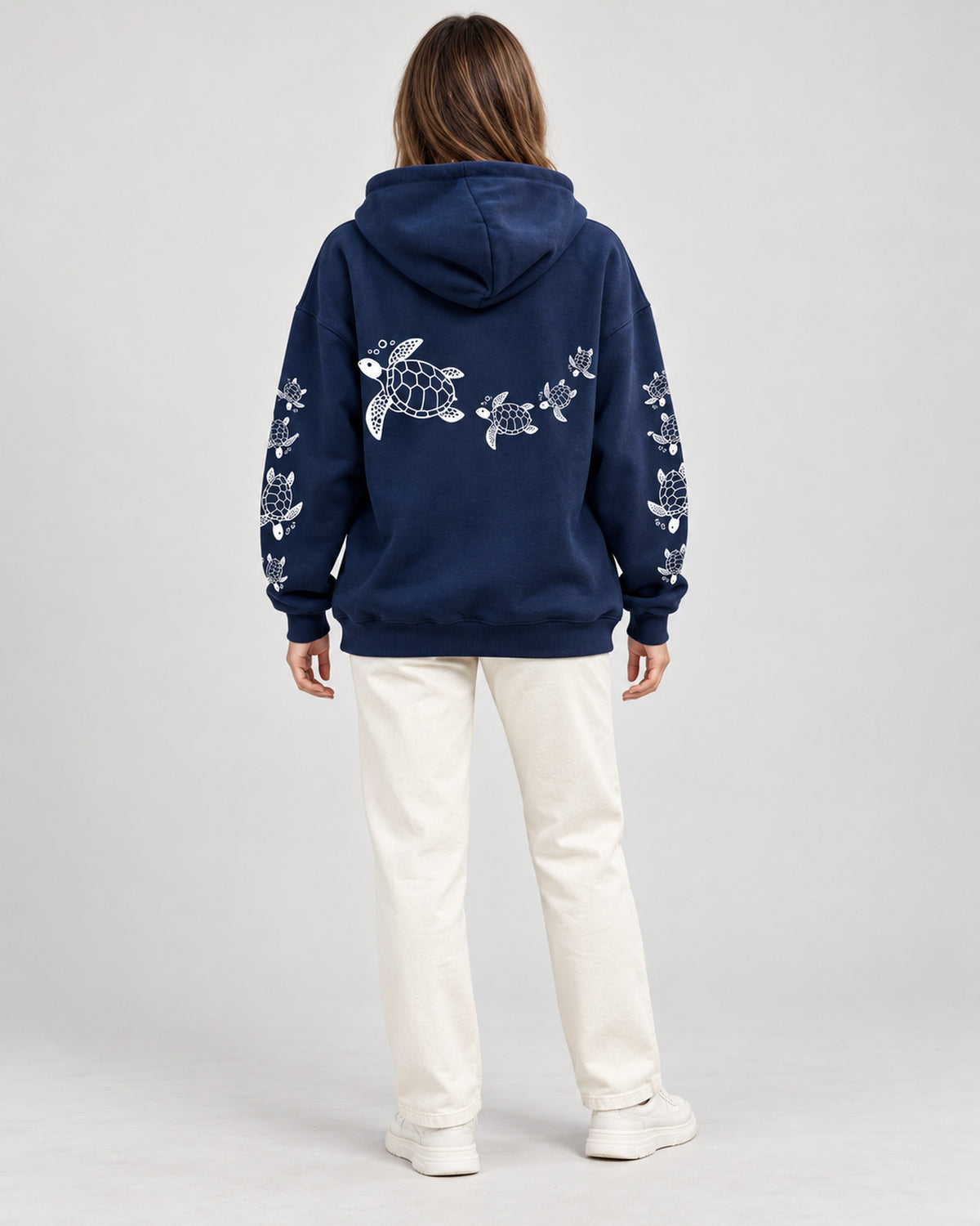 Women's Sweatshirt in Navy Blue on a neutral background