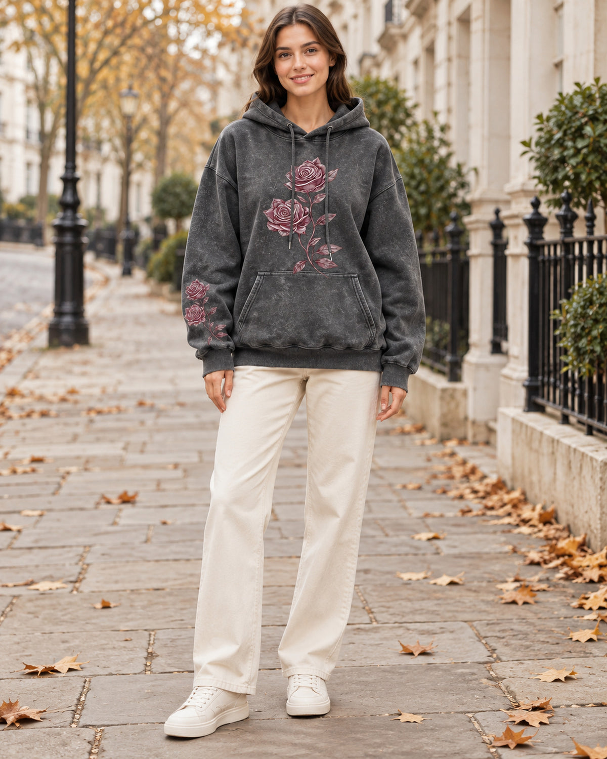 Women's Sweatshirt in Black styled on a London autumn street