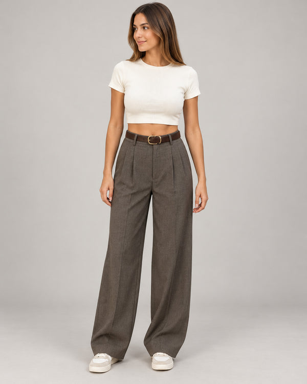 Women's Trousers in Chocolate Brown on a neutral background