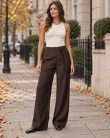 Women's Trousers in Coffee Brown styled on a London autumn street