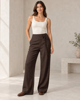 Women's Trousers in Coffee Brown styled with neutral pieces