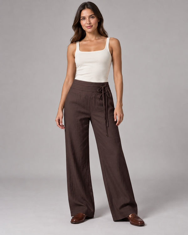 Women's Trousers in Coffee Brown on a neutral background
