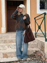 women s long sleeve crew neck jumper 3d26be in Dark Grey/Coffee