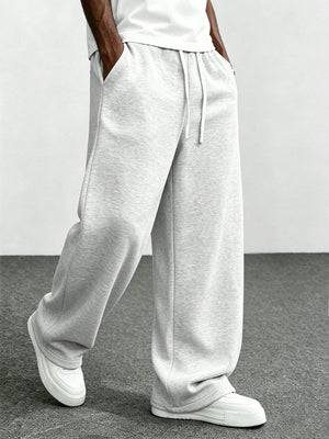 Men's light grey drawstring relaxed-fit trousers, original product view