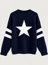 women s striped long sleeve crew neck jumper 3658ea in Navy Blue