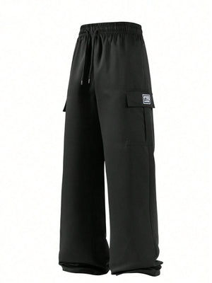 Men's black wide-leg cargo trousers, original product view