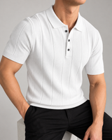 Men's ribbed polo shirt in white on a neutral background