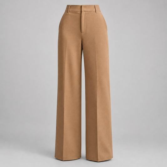 Trousers for women with a high waist and wide leg — Camel