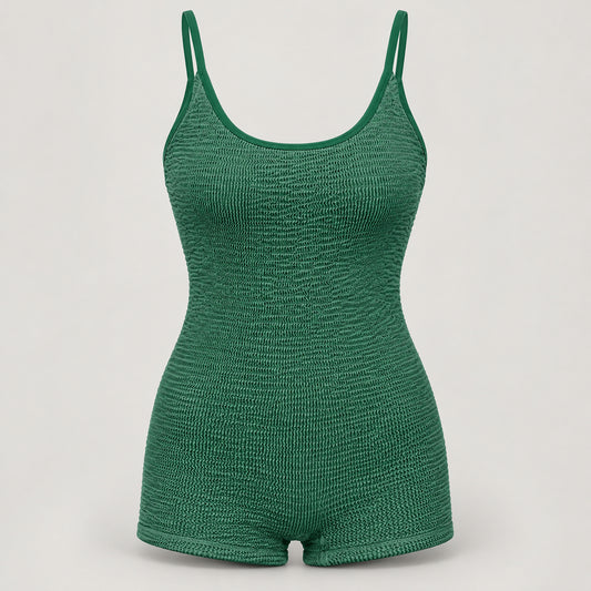Comfortable Textured Sporty Women’s Shorty Swimsuit — Green