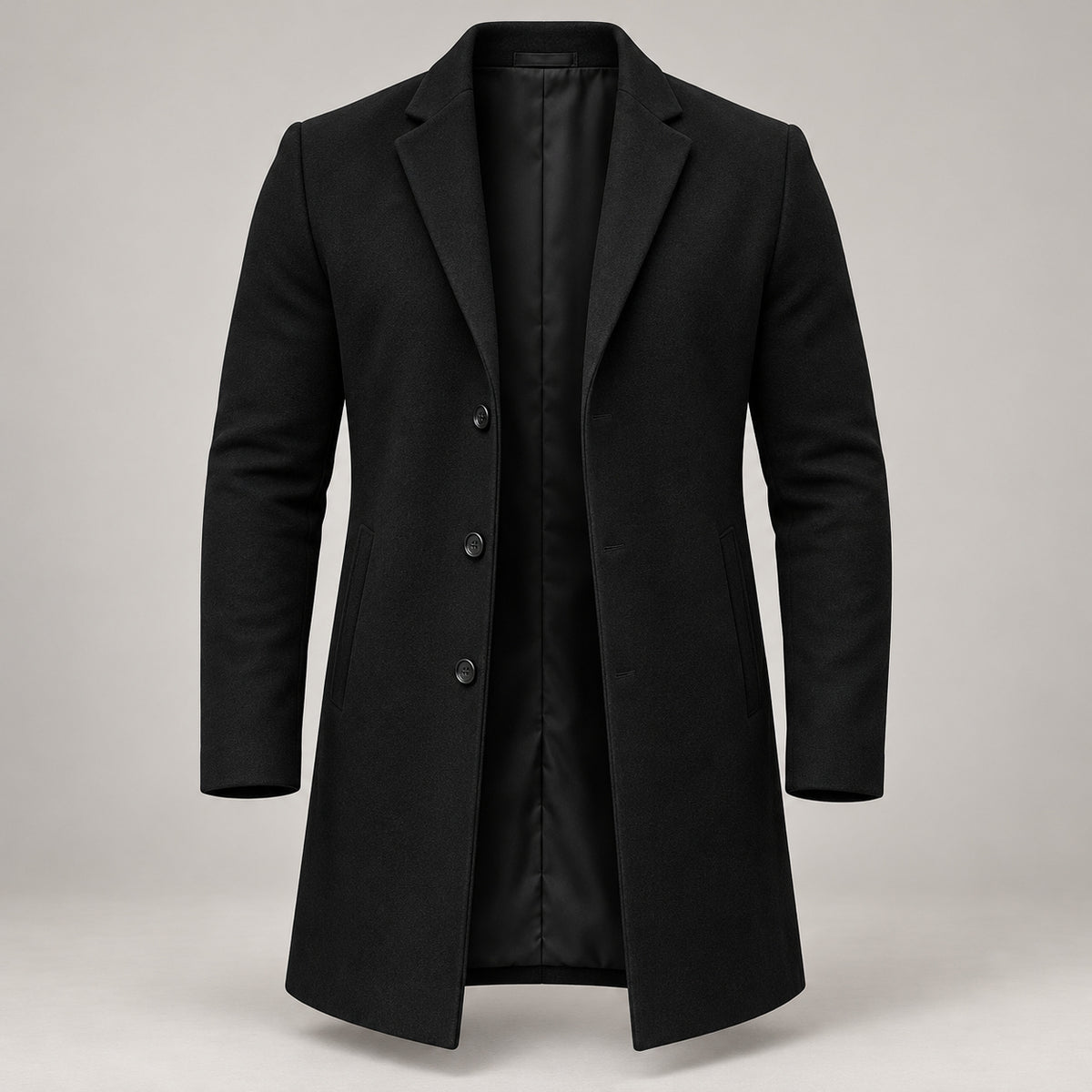 Trench coat for men with a sculpted cut and fluid drape — Black