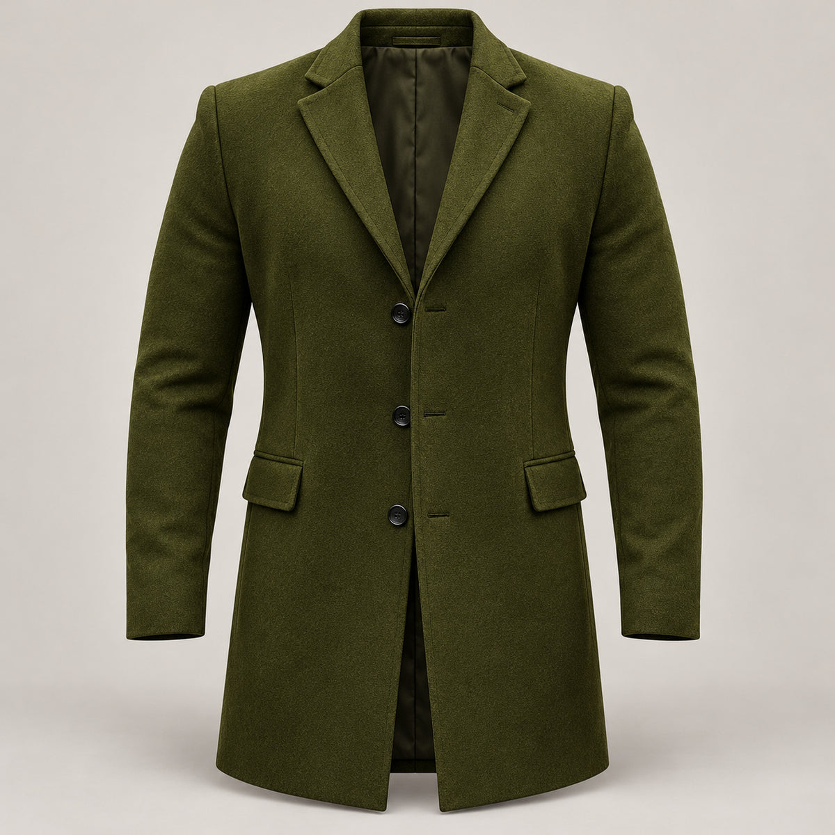 Trench coat for men with a sculpted cut and fluid drape — Green