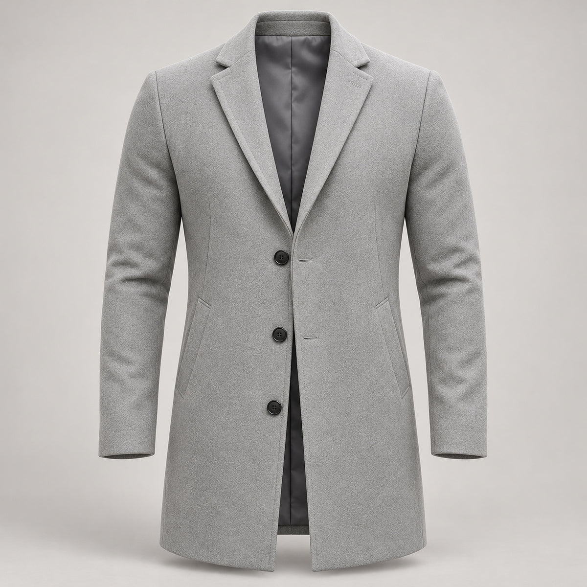 Trench coat for men with a sculpted cut and fluid drape — Grey