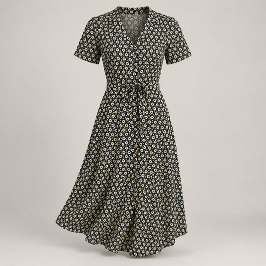 Mid-Length Buttoned Robe — Black
