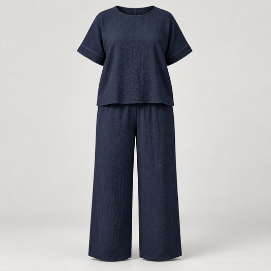 Casual plus size pants set for women — Navy Blue