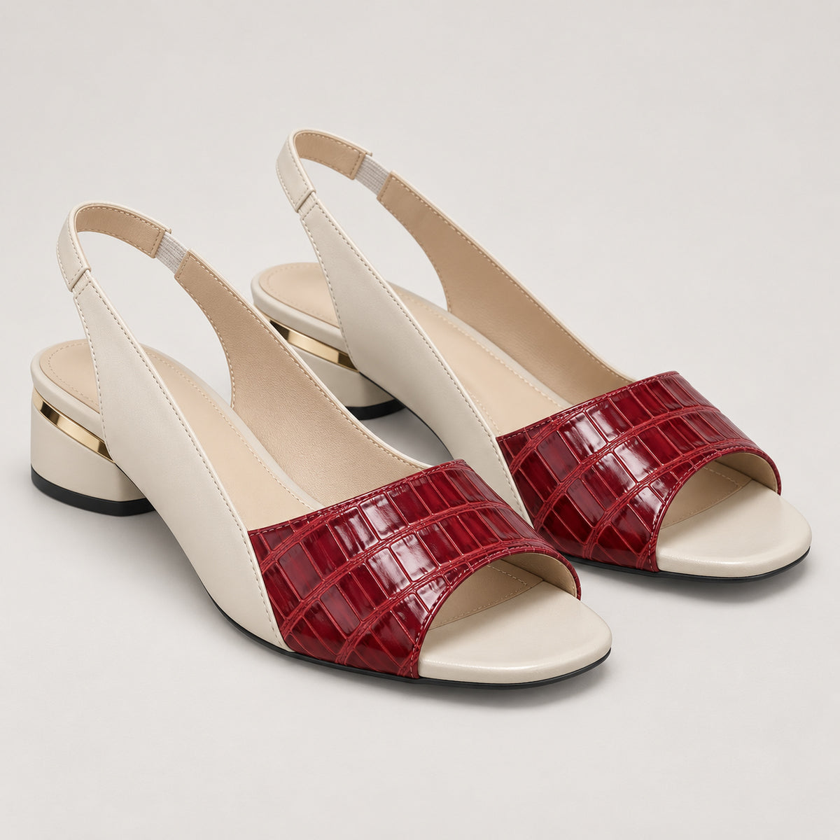 Sandals for women with a block heel and open-toe slingback design — Red